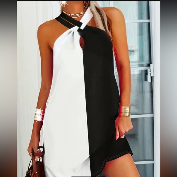 Imported Dresses & Skirts - Black White Criss Cross Halter MiMi Dress